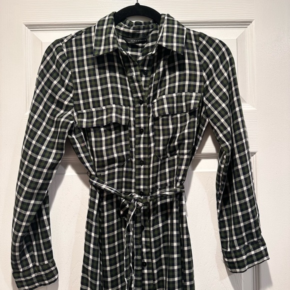 NWOT ZARA Green Plaid Midi Shirt Dress - Picture 5 of 5
